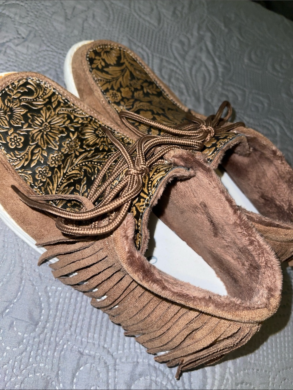 Gypsy Jazz taupe faux-suede fringe lace-up sneakers